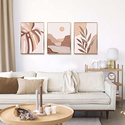 Artbyhannah Framed Wall Art, Boho Wall Art Set Of 3, Gold Framed Canvas Wall Art With Decorative Tropical Botanical Plant Prints For Modern Bedroom, Office, 12X16 Inch, Mother's Day Gifts #TOP5