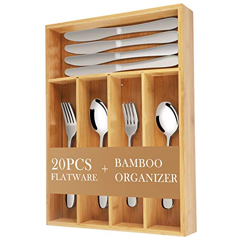 YIMICOO 20-Piece Silverware Sets, Stainless Steel Flatware Cutlery Service for 4, Include Knife/Fork/Spoon