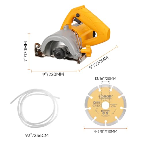 Image of Hoteche 4-3 /8-Inch Dry /Wet Masonry&Tile Saw 1300W Electric Cutter for Stone, Ceramic and Marble Cutting(Tool Only)