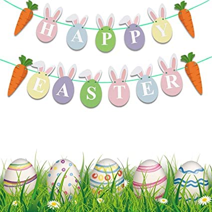 Pancarta de Papel de Pascua Feliz, Banner de Papel de Pascua, Guirnalda Banderines de Pascua Feliz para Pascua, Fiesta, DecoracióN del Hogar Cover