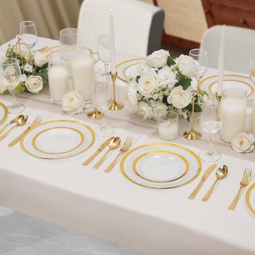 supernal 120pcs Clear and Gold Plastic Plates Disposable Fancy Plates Heavy Duty Gold Plastic Dinneware Include Dinner and Dessert Perfect for Party Wedding and Birthday