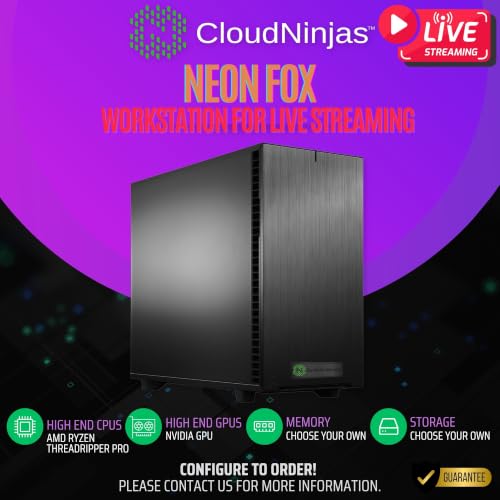 Cloud Ninjas Neon Fox Workstation para transmisión en vivo edición venue con Core Ultra 9 285K 3.7GHz 24 núcleos GeForce RTX 5060 Ti GPU 16GB 128GB DDR5 NVMe M.2 miniatura 2