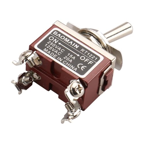 Baomain Toggle Switch DPST ON/Off 2 Position 250VAC 15A 125VAC 20A 1/2\" mounting Hole Screw Terminal RT1221 (3PCS)