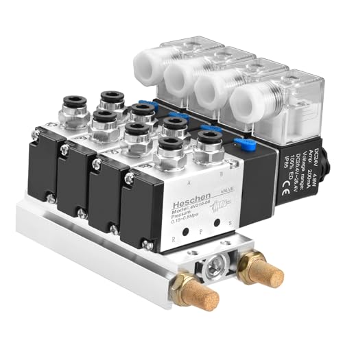 Heschen 4 válvulas solenoides neumáticas eléctricas 4V210-08 DC 24V PT1/4 5 vías 2 posiciones silenciador base colector conjunto de accesorios rápidos