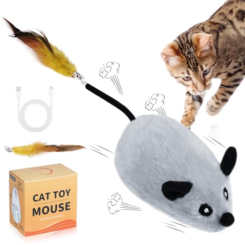 Adiwo Katzenspielzeug Elektrisch Spielmaus, Maus mit Federschwanz USB Wiederaufladbares Interaktive Spielzeug Realistischen Geräuschen Maus Spielzeugmäuse für Katzenauslauf und Gegen Langeweile, Grau Adiwo Katzenspielzeug Elektrisch Spielmaus, Maus mit Federschwanz USB Wiederaufladbares Interaktive Spielzeug Realistischen Geräuschen Maus Spielzeugmäuse für Katzenauslauf und Gegen Langeweile, Grau