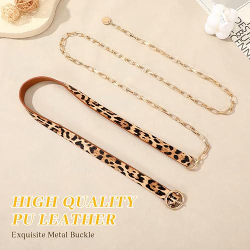 SANSTHS Waist Chain Belts for Dresses Jeans Pants, Women PU Leather Belts With Gold Chain3
