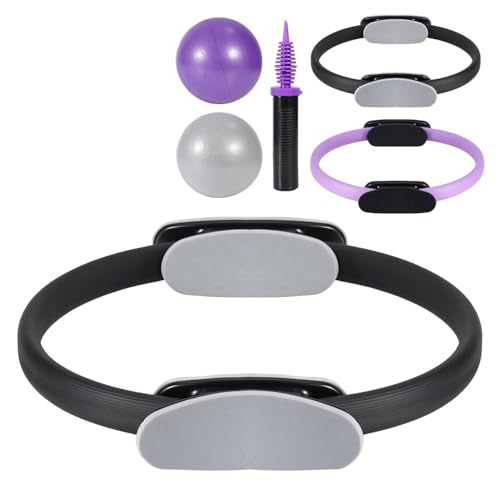 Tsikavo Pilates Ring, Pilates Ring Circle and Ball Set, 14 Inch and12 Inch Magic Circle Pilates Ring,9 Inch Small Exercise Ball,Resistance Bands Set, Home Pilates Equipment for Women