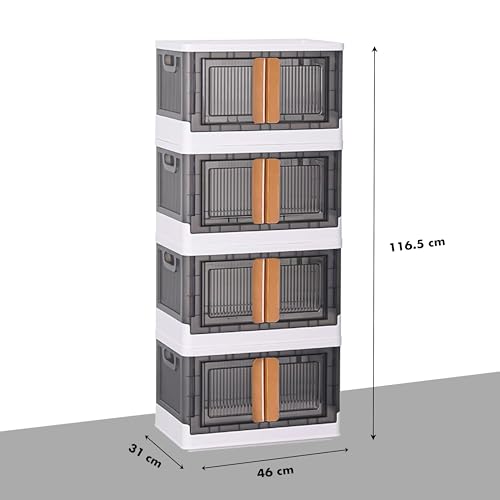 Image of ALOXE Plastic Cupboard for Bedroom & Storage | Stackable Organizer with Front Doors | Compact Multipurpose Cabinet for Clothes, Toys & Essentials | 4 Tier