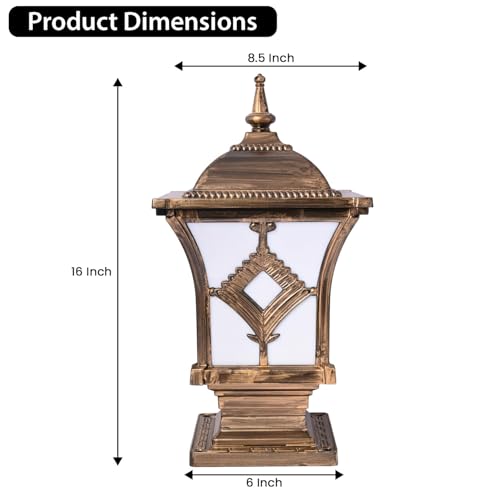 Image of GIGAWATTS BARFI Outdoor Gate Light - 101% Rust & Waterproof Die-Casting Aluminium Exterior Pillar Lamp Base Mount for Garden, Boundary Walls & Home Entrances (B22 Holder, Bulb Not Included, Gold)