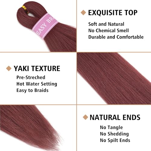 Mychanson Burgundy Braiding Hair 26 Inch 6 Packs Pre Stretched Braiding Hair Extensions For Braids Professional Synthetic Yaki Braid Hair Hot Water Setting(900#, 26Inch) — view 4