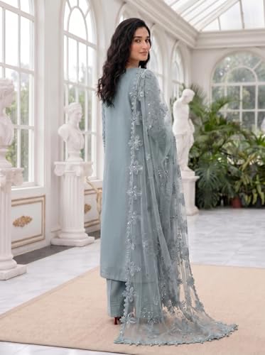 Image of RUDRAPRAYAG Faux Georgette Fabric With Heavy Embroidered Sequence With Khatli Work Semi Stitched V-Neck Salwar Suit Sharara With Dupatta For Women