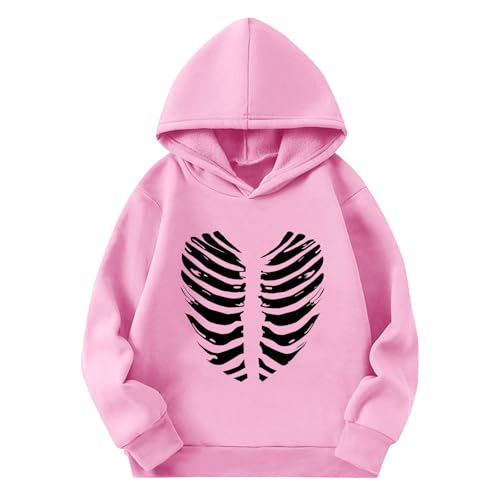 Girl's Halloween Spooky Graphic Hoodies Funny Rib Print Crewneck Long Sleeve Hooded Pullover Sweatshirt