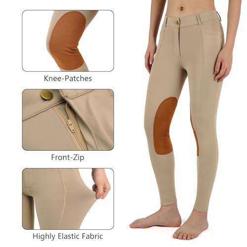 Beroy Kids Horse Riding Knee-Patches Pants Girls Equestrian Front-Zip Breeches Legging With Pockets thumb #4
