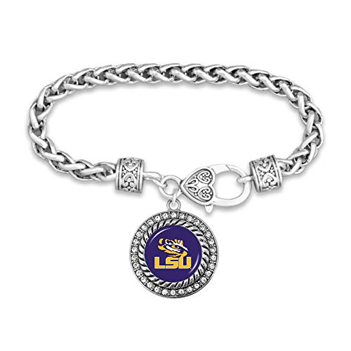 FTH LSU Tigers Clasp Bracelet with Round Team Logo and Embellished with Crystals