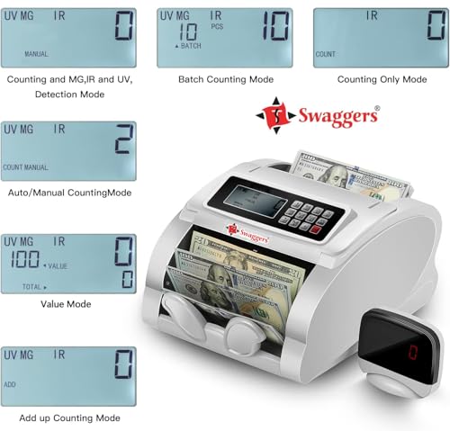 Image of swaggers Best Heavy Duty Note Counting Machine with MG, UV, IR Fake Note Detection Updated with All New and Old Indian Currency (White LCD)