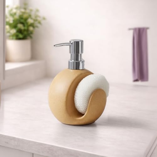 Image of Rioware Outdoor Living Liquid Soap Dispenser, 300ml, Multipurpose Refillable Ceramic Pump for Hand Wash, Dish Wash, Shampoo, Kitchen, Bathroom, and Household Use Pack of 1, Cream