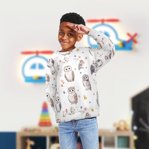 JUNZAN Cartoon Cute Owls White Big Girls Sweatshirt Hoodie Long Sleeve Tops Clothing Shirts Athletic 4T4
