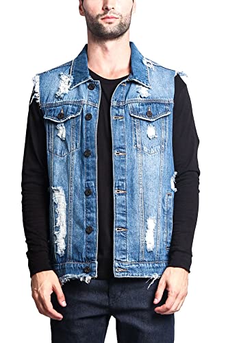 VICTORIOUS Distressed Denim Jean Vest Jacket DK101 - Classic