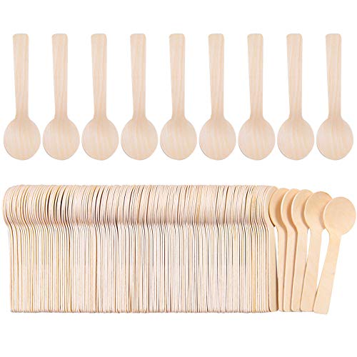 Tupa 150 Pack Mini Wooden Spoons Ice Cream Dessert Spoons Disposable Eco-Friendly Biodegradable Compostable Set for Parties, Events and Weddings (150)