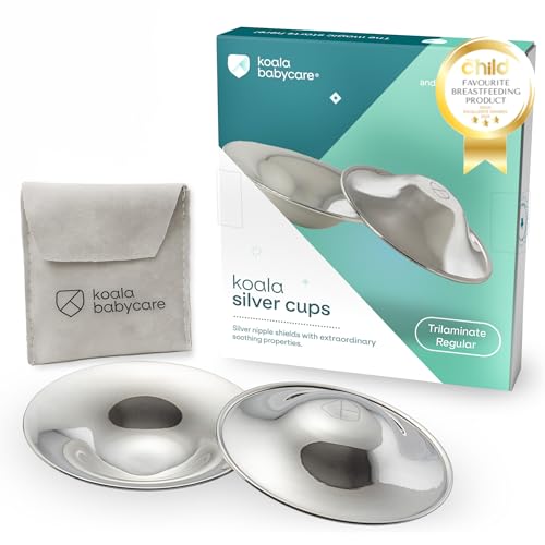 Image of Koala Babycare The Original Silver Nursing Cups - Nipple Shields for Breastfeeding Newborn - Breastfeeding Essentials - Protect and Soothe - Tri-Laminate Silver - Maxi Size