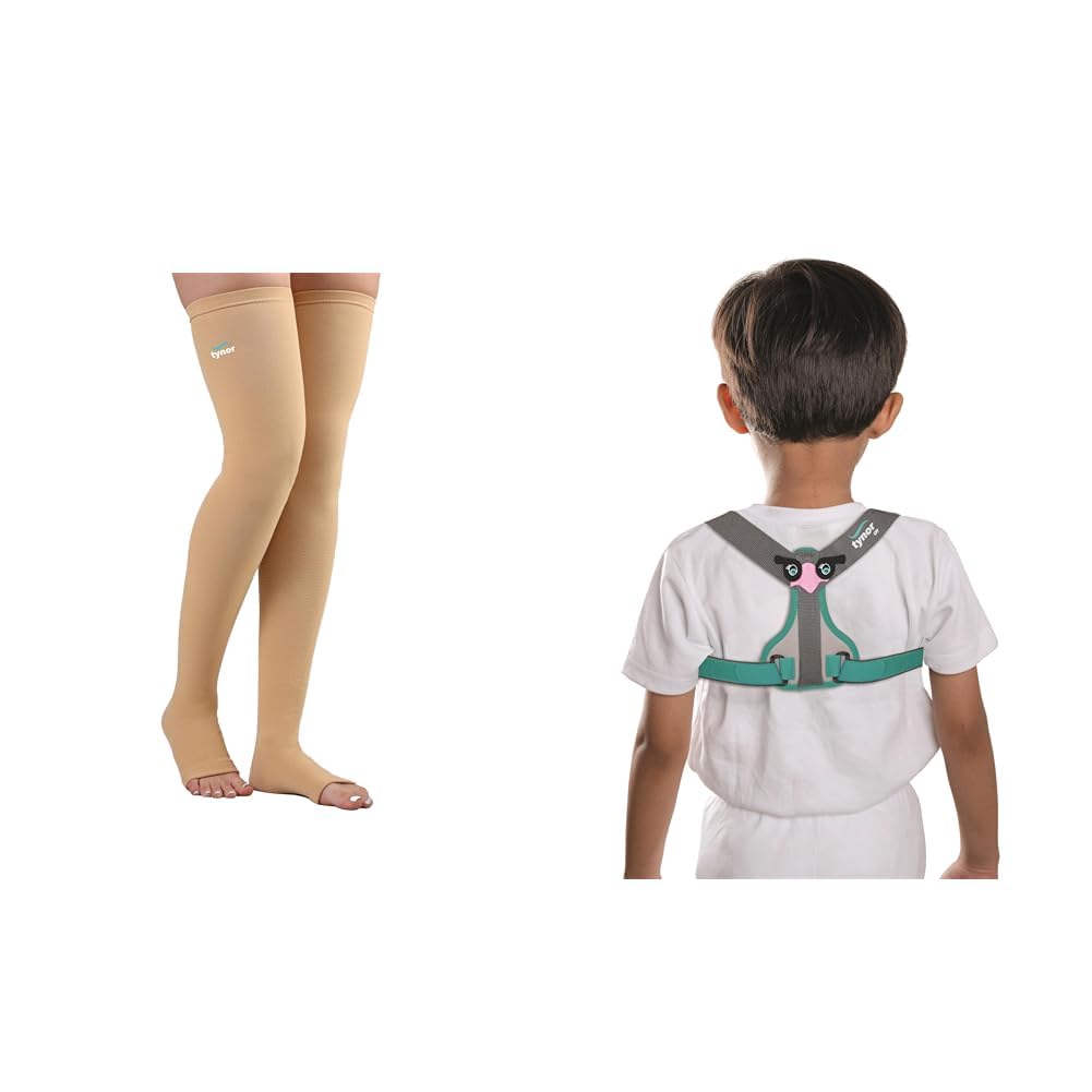 Tynor Compression Stocking Mid Thigh Classic, Beige, XL, 1 Pair | TYNOR Clavicle Brace with Fastening Tape, Grey, Child, 1 Unit-image-12