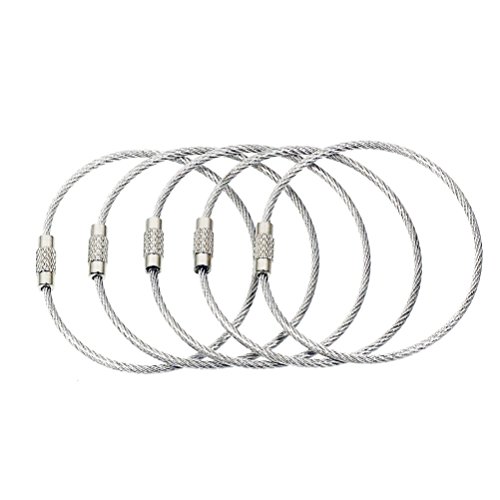 BlueCosto (5-Pack-Silver) Ultra Tough Stainless Steel String Wire Luggage Tags Loops Key Rings 600006