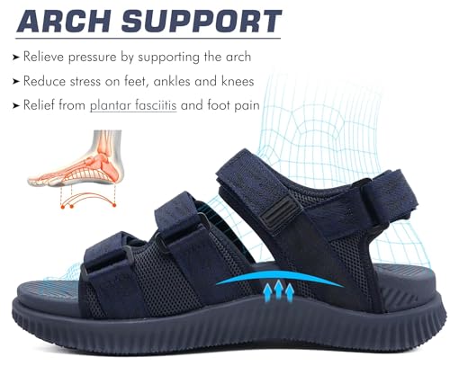 Image of KuaiLu Mens Hiking Sandals with Arch Support Orthopedic Walking Recovery Sandals for Plantar Fasciitis Open Toe Summer Athletic Sport Comfortable Cushion Breathable Outdoor Water Sandals Size7-13