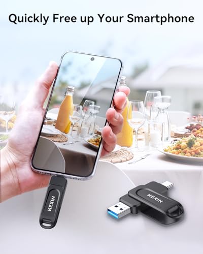 Image of KEXIN Dual 64GB USB C Flash Drive 3.0 USB-A & Type-C Thumb Drive 110MB /s Swivel USB Drive 64GB Memory Stick for iPhone 15 /16 /17 Smartphone Tablet Car Game Console