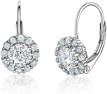 UNICORNJ Children's Tweens Sterling Silver Simulated Diamond Round Halo April Birth Month Leverback Earrings 4mm