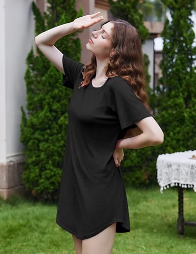 Image of Ekouaer Nightgowns for Women 3 Pack Sleep Shirts Short Sleeve Nightshirt Pullover Nightdress Soft Sleepwear