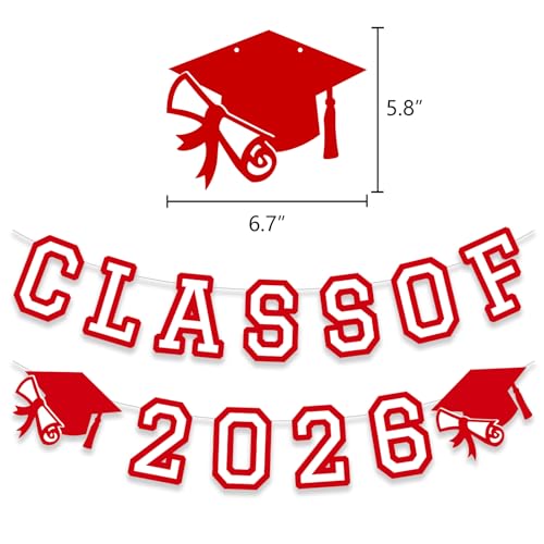 Image of Class of 2026 Graduation Banner University College Grad Garland Decoration Party Supplies High School Colors Red White