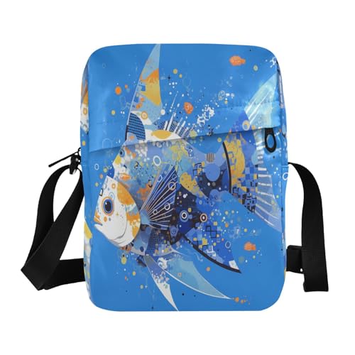 Simple Blue Abstract Fish messenger bags for women Shoulder Bag small crossbody purse Adjustable Strap for School Casual