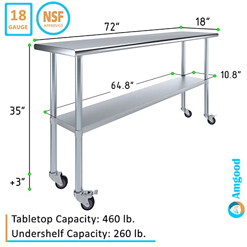 Image of AmGood 72 inch Long x 18 inch Deep Stainless Steel Table with Casters