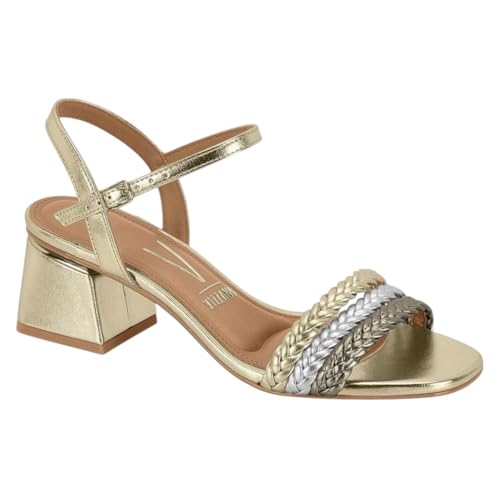 Sandália Festa Salto Médio Tiras Trançadas Vizzano 6428.349 (Dourada, BR,