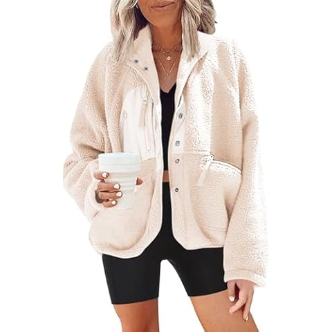 Nirovien Fuzzy Fleece Jacket Womens Sherpa Jacket Button Up Jacket Fleece Jacket for Women Winter Coats(Beige,S) Cover