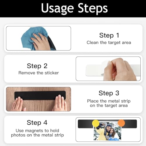 Image of Climberty 4 Pack Stainless Steel Magnetic Board Strip Memo Message Magnetic Board with 20 Pcs Color Magnets Self Adhesive Notice Bulletin Bar Board for Home, Office, Photo Wall, Fridge - Black