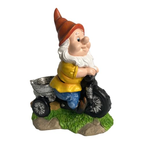 VICASKY Figurine Nain Jardin Résine Sculpture Nain à Vélo Tricycle Décoration Jardin Stable et Légère Cadeau Famille et Amis Artisanat Vivant