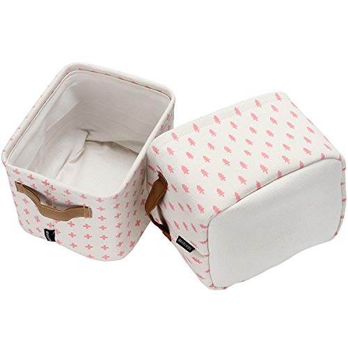 Sea Team Collapsible Small Canvas Fabric Storage Basket With Handles, Square Mini Storage Box, Cube, Foldable Shelf Basket, Closet, Desk Organizer For Nursery, Home, Office (Pink, Set Of 4) #TOP3