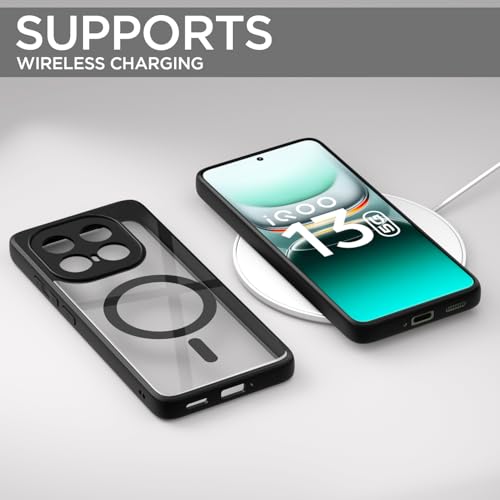 Image of Outlouders Back Cover for iQOO 13 5G Compatible with Mag-Safe | Shockproof Design | Hard Transparent Back Case (Black Mag-Safe)