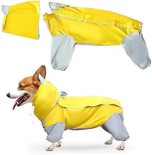 Dog Raincoat Waterproof with Leg, Adjustable Dog Rain Jacket with Hoodie, Dog Rain Coats for Small Medium Large, Pet Supplies (Medium)
