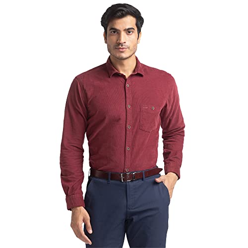 Image of Colorplus Men's Pure Cotton Solid Piece Dyed Pattern Tailored Fit Spread Collar Full Sleeve Casual Shirt