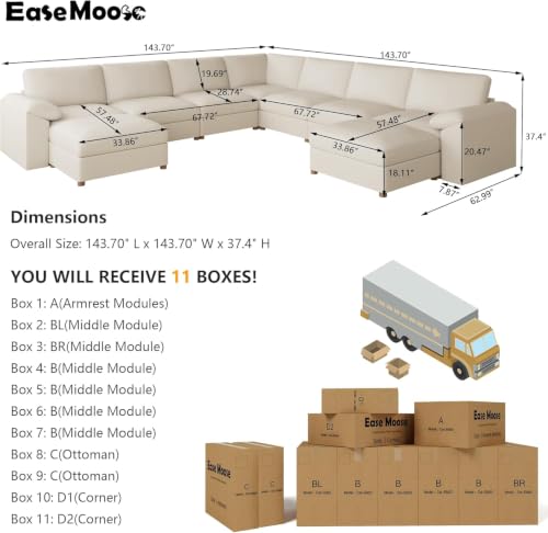 Image of EASE MOOSE Modular Sectional Sofa, U Shaped Leather Sectional Couch, Beige | Pet-Friendly Faux Leather, Wide Deep Seat, Removable Covers, Solid Wood Frame, Easy Assembly, Scratch Resistant