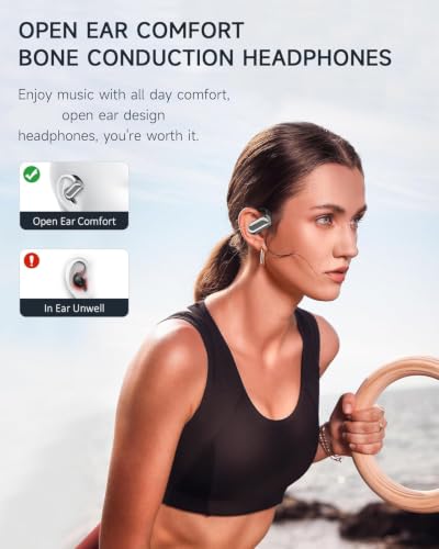Image of Open Ear Earbuds - 80Hrs Playtime with LED Display,OWS Open Ear Headphones with Real Time Translation,IPX7 Waterproof & Touch Control,Over Ear Earbuds with Ergonomic Earhook for Running,Cycling,Sports
