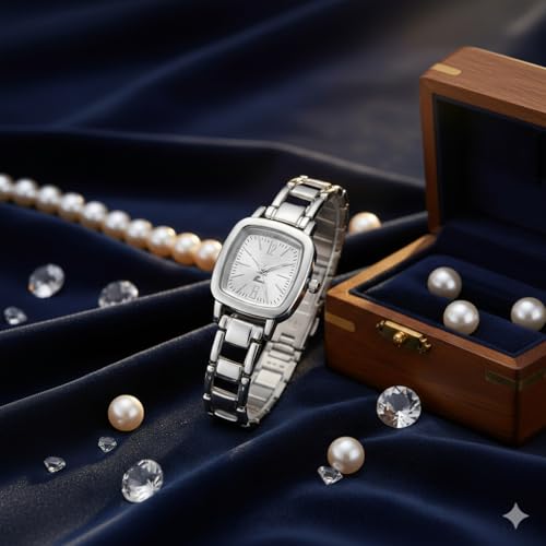 Image of Watches for Women, Luxury Square Small Face Ultra Slim Ladies Watches, Classic Steel Analog Quartz Womens Watch