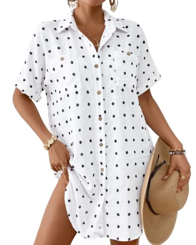 Image of Bsubseach Swimsuit Coverup for Women Swiss Dot Beach Cover Ups Shirt Dress