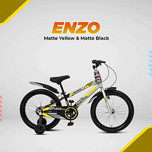 Image of Radiant Cycles Enzo 2.0 20T Unisex Kids Cycle | Ideal for Kids | 10.5 Inch High Tensile Carbon Steel Frame | V Power Brakes (Yellow Grey, Single Speed)