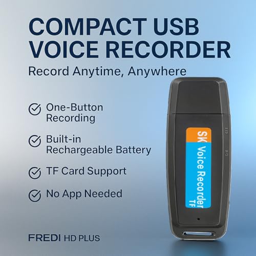 Image of FREDI HD PLUS Voice Recorder Device 8GB Pen Drive Voice Recorder Mini USB Audio Recorder Portable One Click Recording for Lectures Meetings Interviews Clear Sound