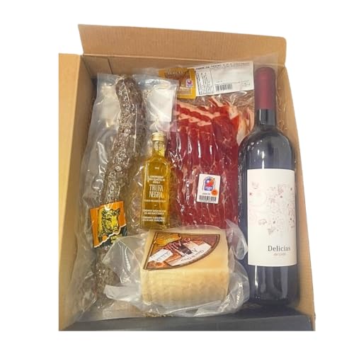 DEGUSTA TERUEL. Lote de Navidad para Regalo con Jamón Loncheado DOP de Teruel, Queso Curado El Aljibe, Aceite de oliva DOP del Bajo Aragón y Fuet de Jabalí - Lote Gourmet