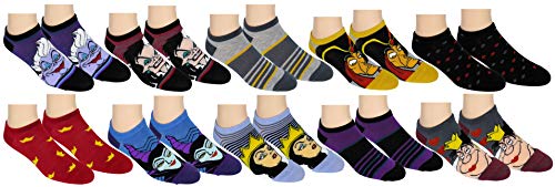 Disney Womens Villains No Show Ankle Socks 10 Pair Pack Multi-Color