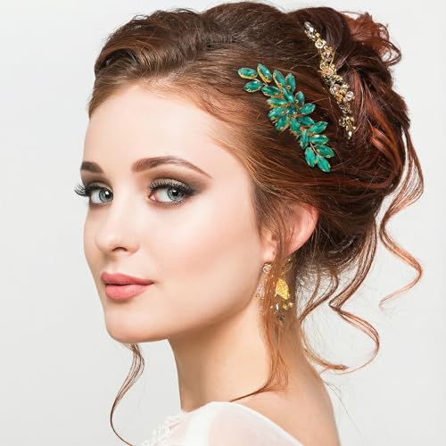 Ymapinc Vintage Haarkämme Damen zum Stecken Strass Haarkamm Damen Kristall Steckkamm Geschenk für Frauen und Mädchen(Grün)
